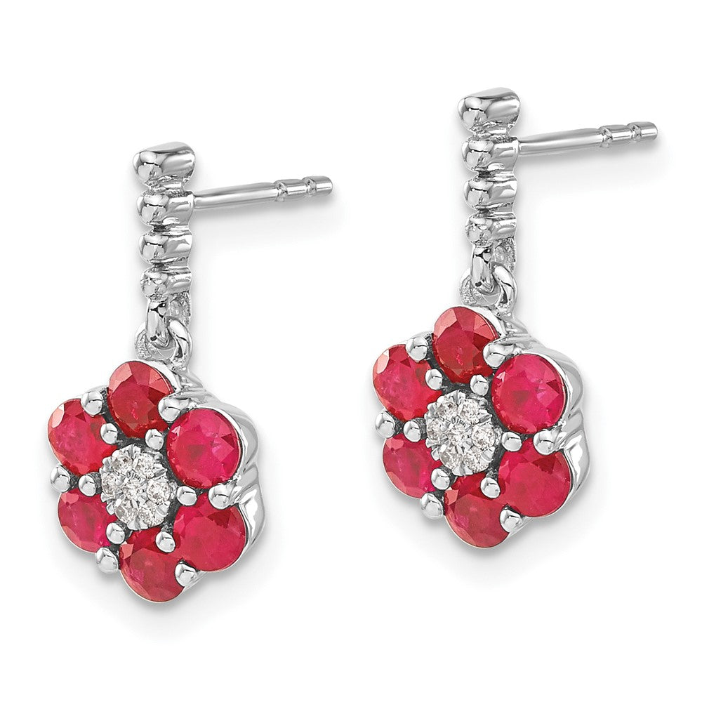 14k White Gold Ruby and Real Diamond Earrings