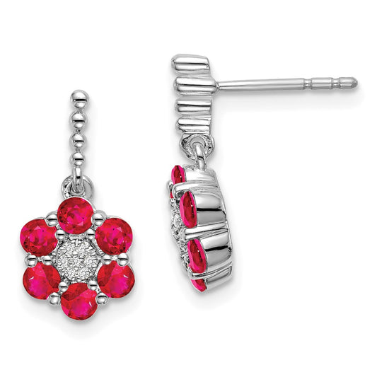 14k White Gold Ruby and Real Diamond Earrings