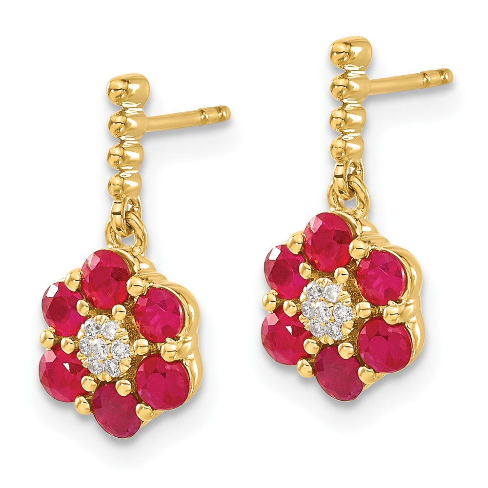 Solid 14k Yellow Gold Simulated Ruby and CZ Earrings