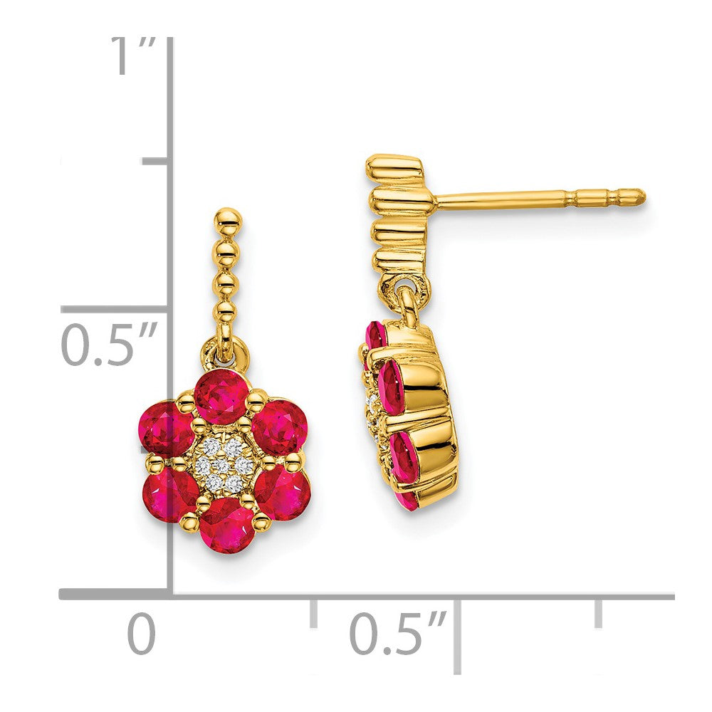 Solid 14k Yellow Gold Simulated Ruby and CZ Earrings