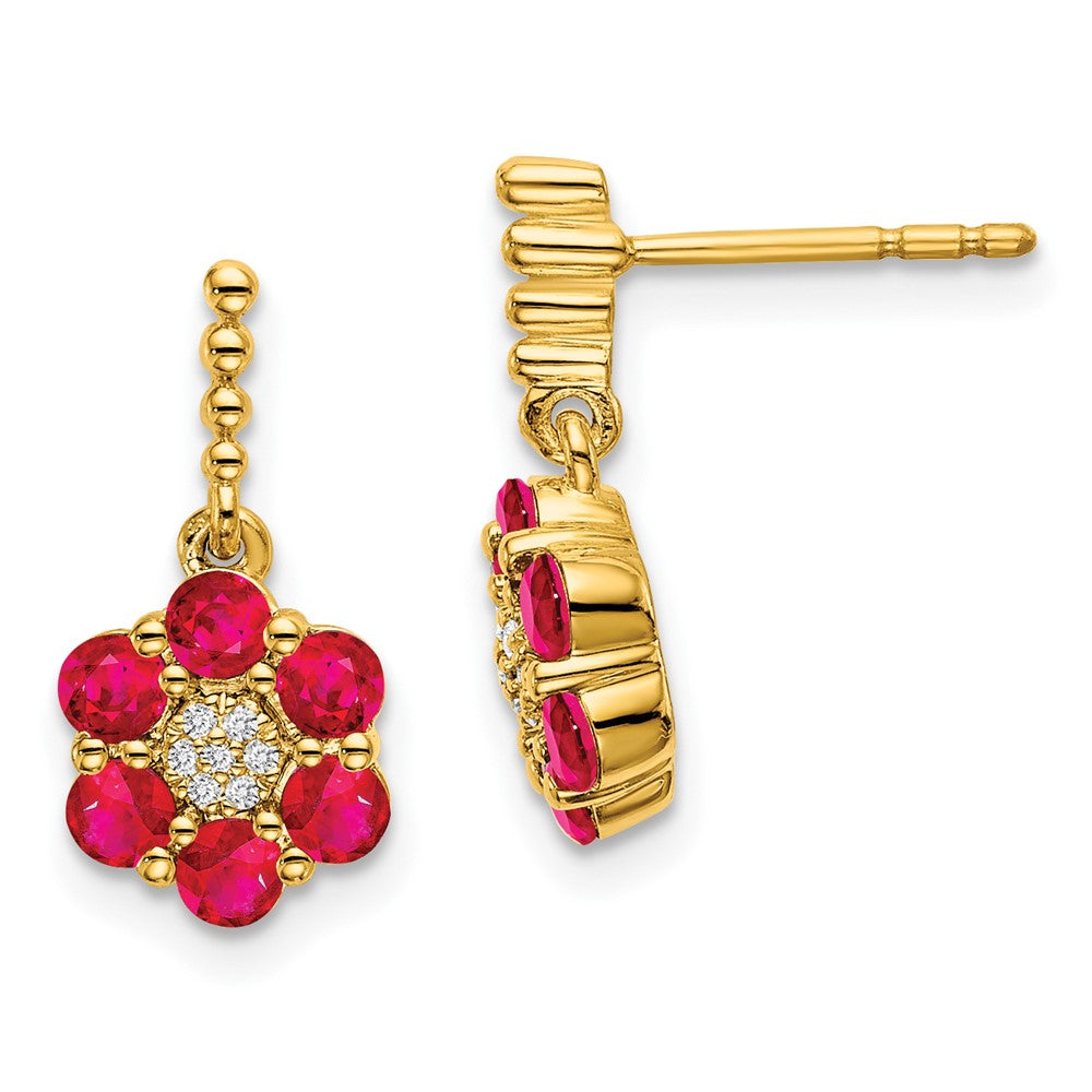 Solid 14k Yellow Gold Simulated Ruby and CZ Earrings