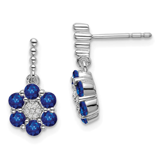 14k White Gold Sapphire and Real Diamond Earrings