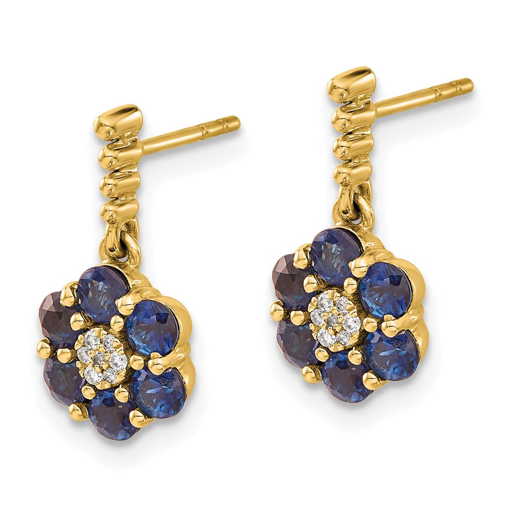 Solid 14k Yellow Gold Simulated Sapphire and CZ Earrings