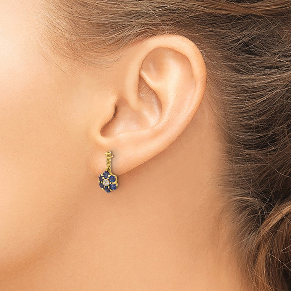 14k Yellow Gold Sapphire and Real Diamond Earrings