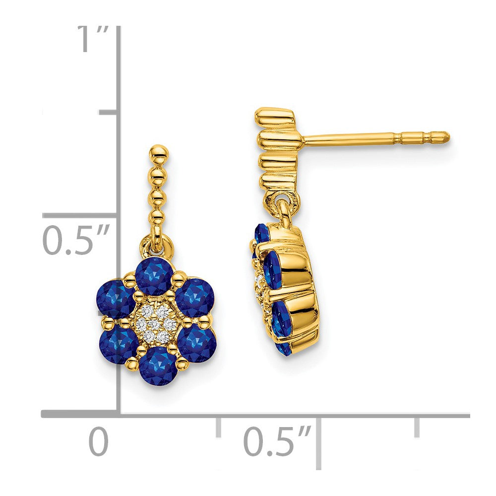 14k Yellow Gold Sapphire and Real Diamond Earrings