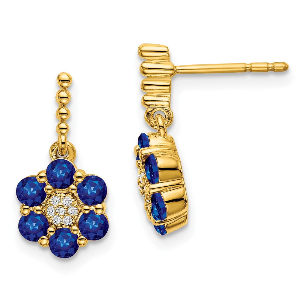 14k Yellow Gold Sapphire and Real Diamond Earrings