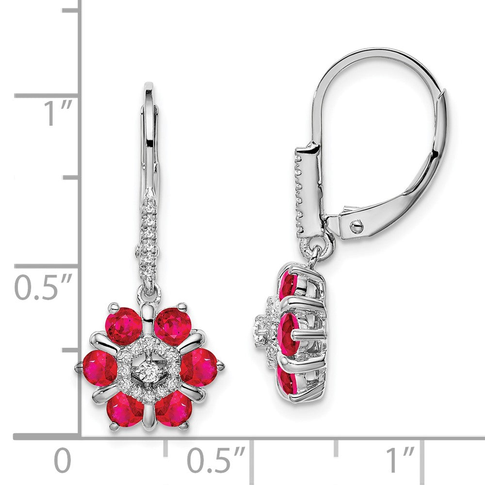 14k White Gold Ruby and Real Diamond Leverback Earrings