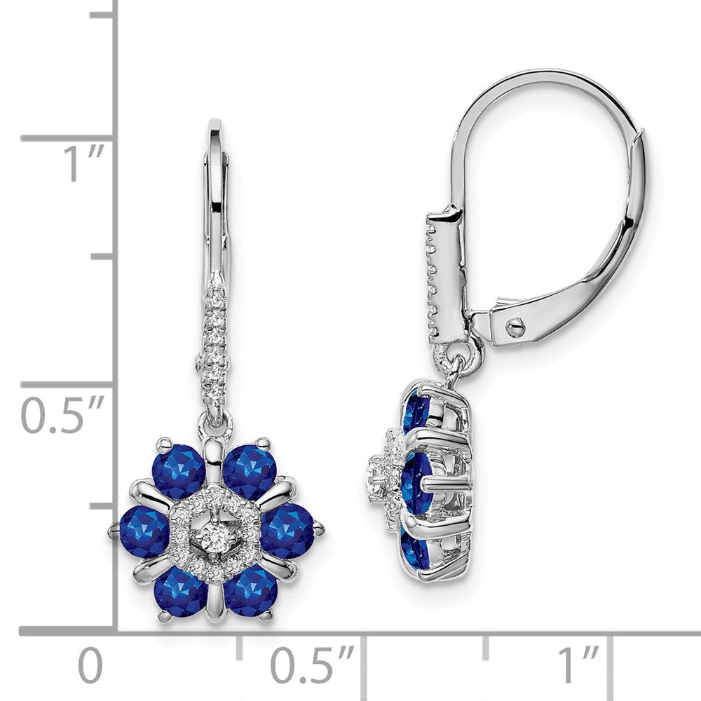 14k White Gold Sapphire and Real Diamond Leverback Earrings