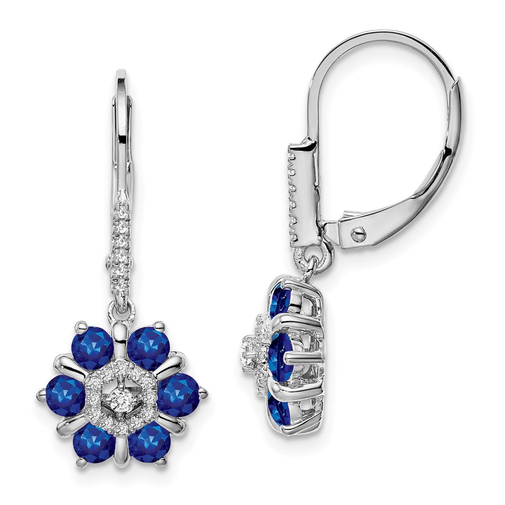 14k White Gold Sapphire and Real Diamond Leverback Earrings