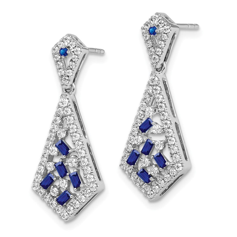 Solid 14k White Gold Simulated Sapphire and CZ Earrings