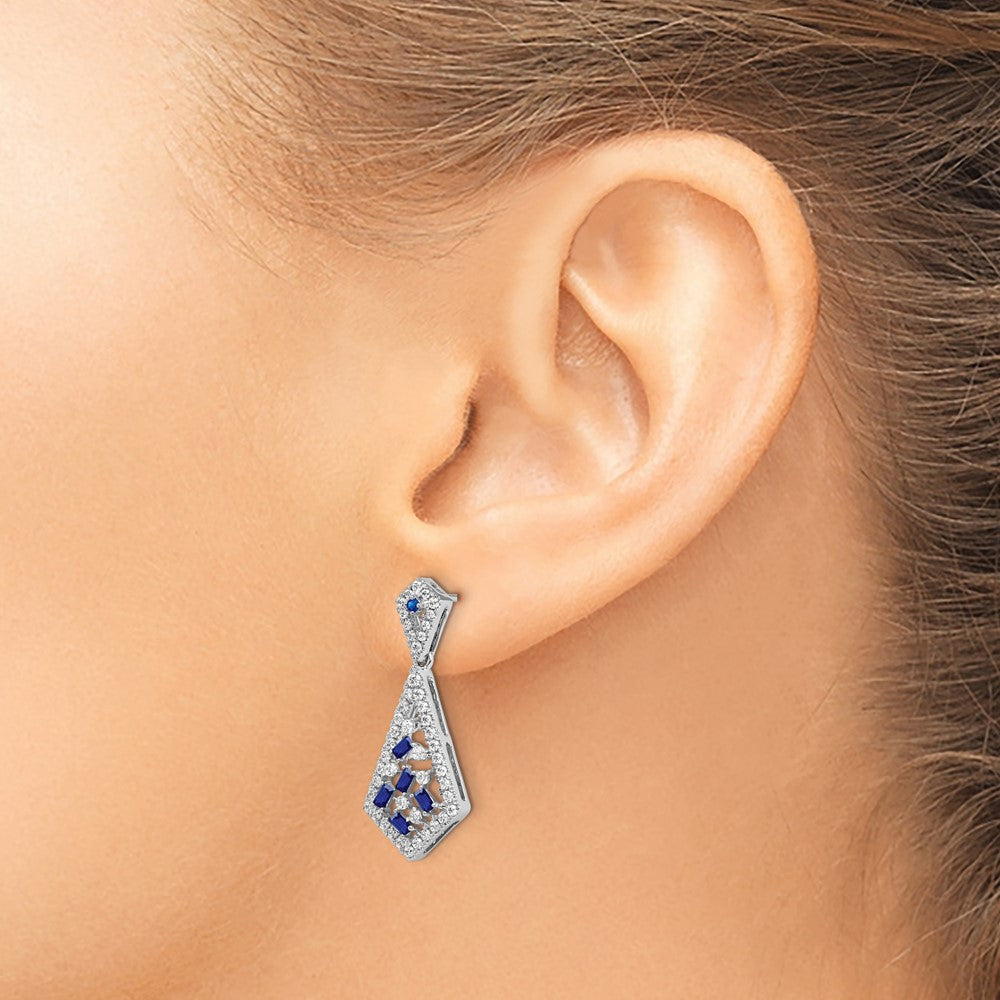 Solid 14k White Gold Simulated Sapphire and CZ Earrings