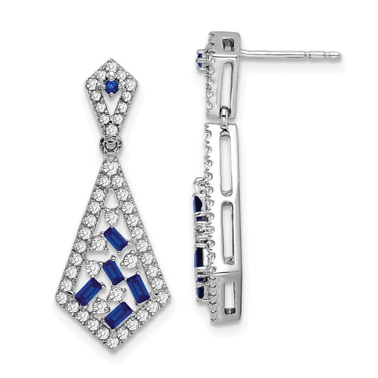 14k White Gold Sapphire and Real Diamond Earrings