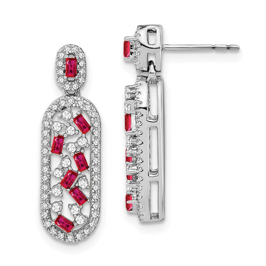 14k White Gold Ruby and Real Diamond Earrings