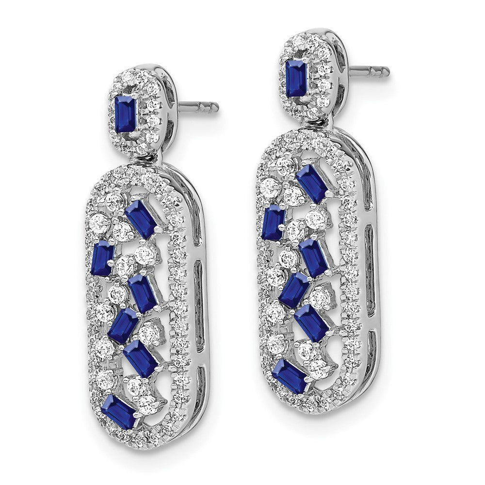 Solid 14k White Gold Simulated Sapphire and CZ Earrings