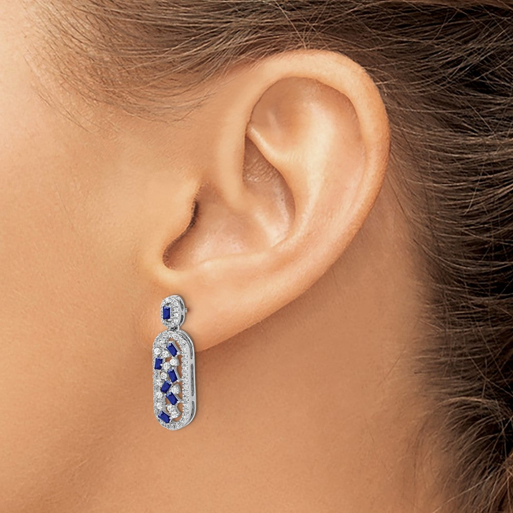 Solid 14k White Gold Simulated Sapphire and CZ Earrings