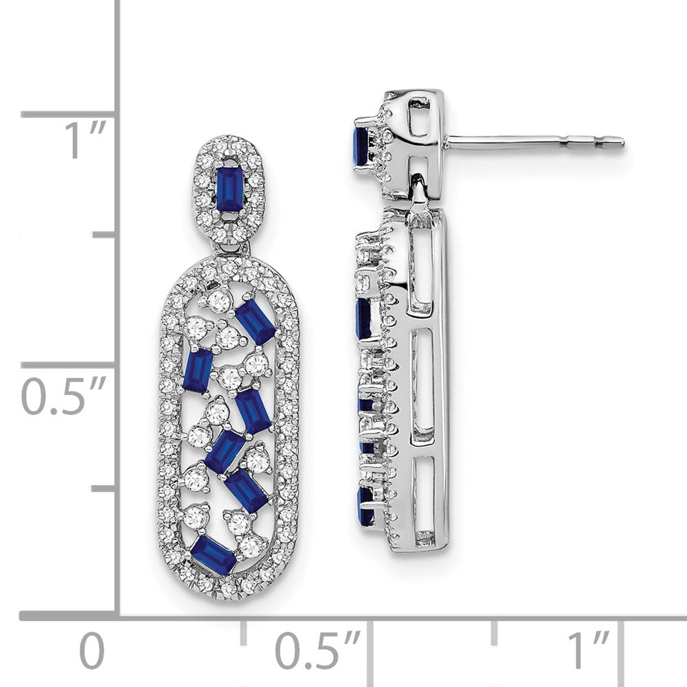 Solid 14k White Gold Simulated Sapphire and CZ Earrings