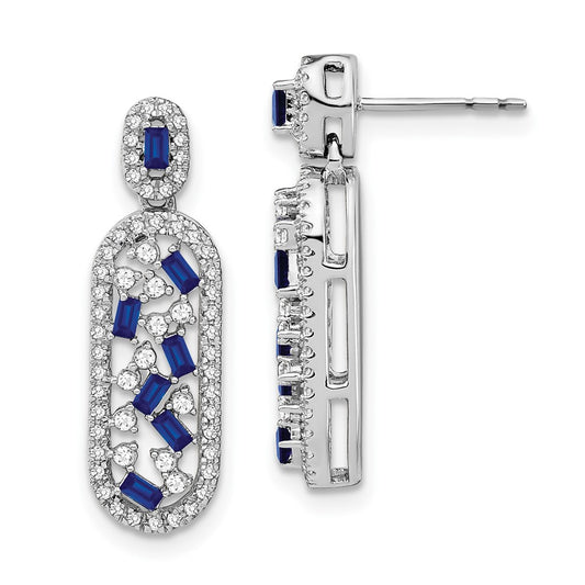 14k White Gold Sapphire and Real Diamond Earrings