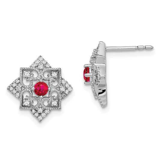 14k White Gold Ruby and Real Diamond Earrings