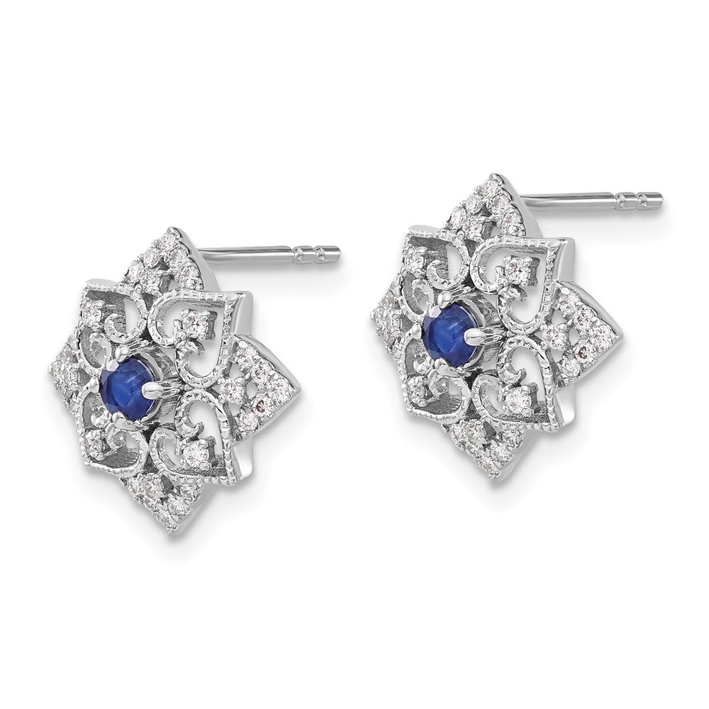 Solid 14k White Gold Simulated Sapphire and CZ Earrings