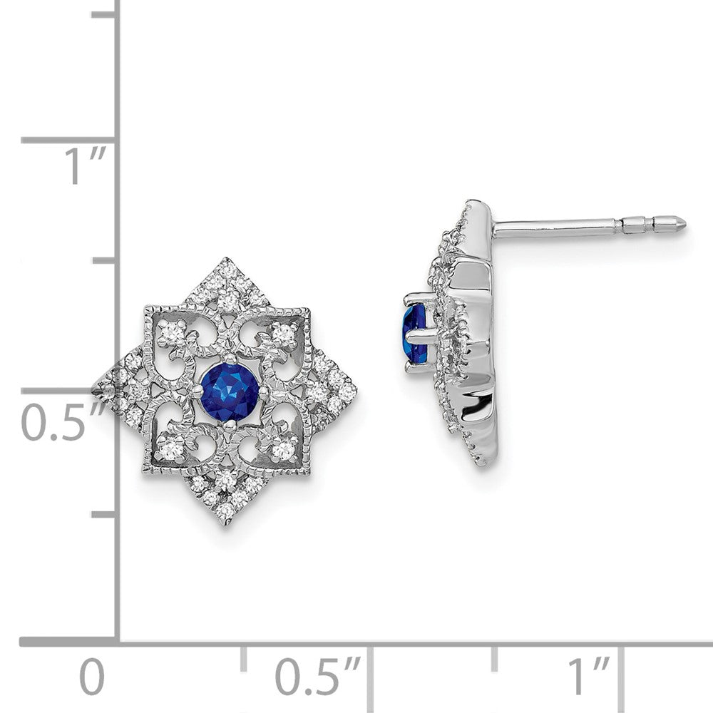 14k White Gold Sapphire and Real Diamond Earrings