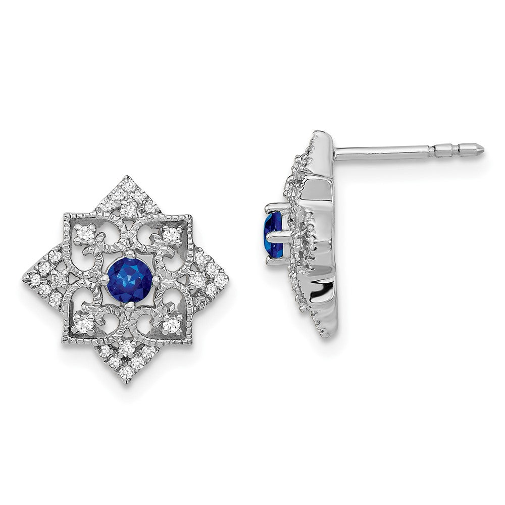 Solid 14k White Gold Simulated Sapphire and CZ Earrings