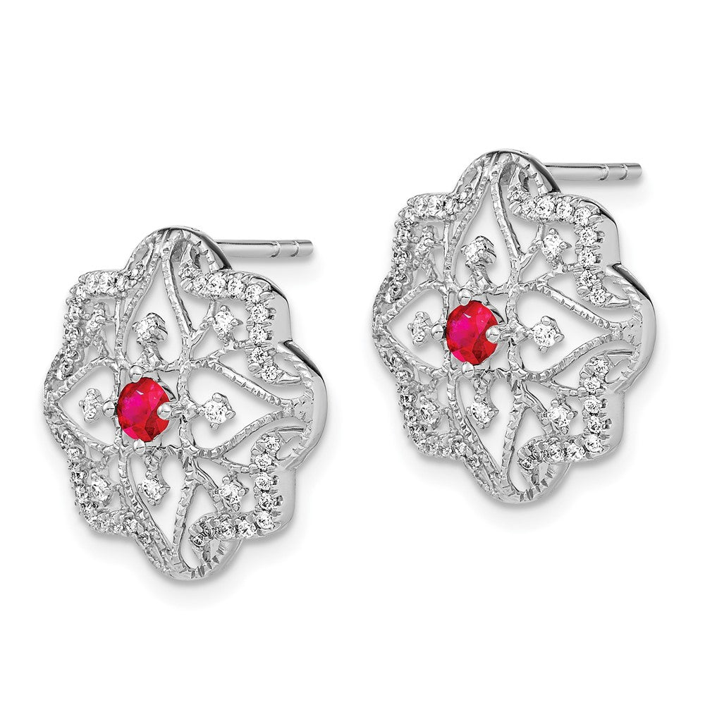 14k White Gold Ruby and Real Diamond Earrings