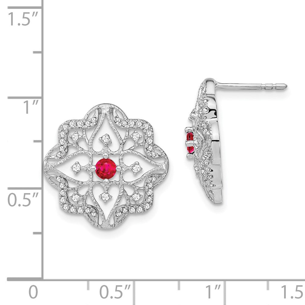 14k White Gold Ruby and Real Diamond Earrings