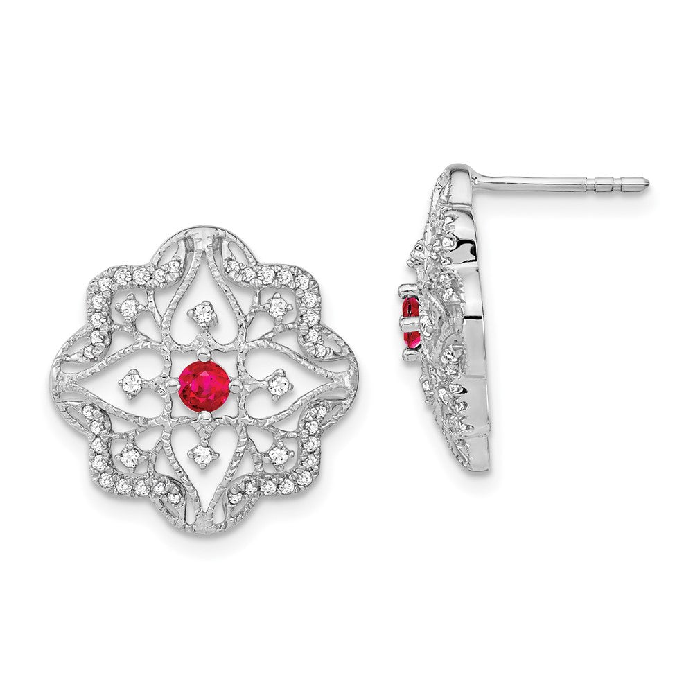 14k White Gold Ruby and Real Diamond Earrings