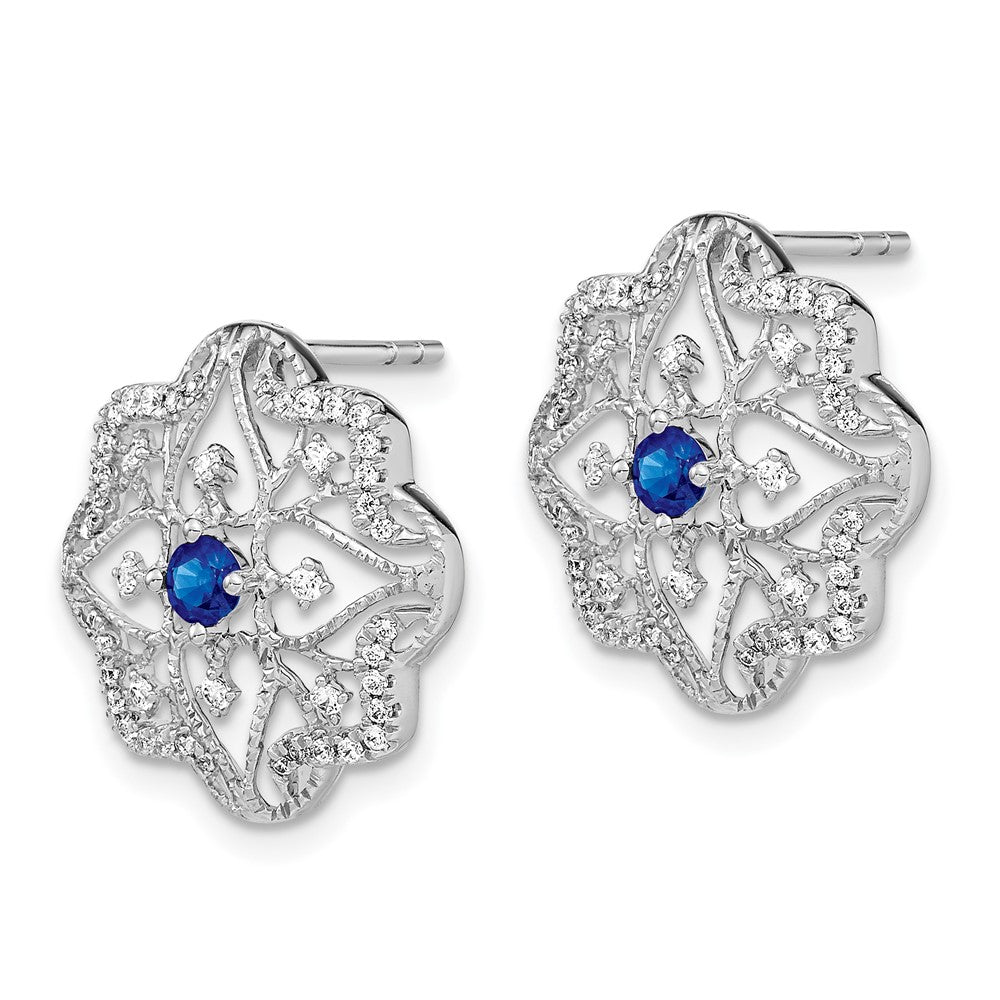 14k White Gold Sapphire and Real Diamond Earrings