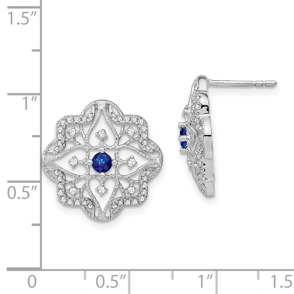 Solid 14k White Gold Simulated Sapphire and CZ Earrings