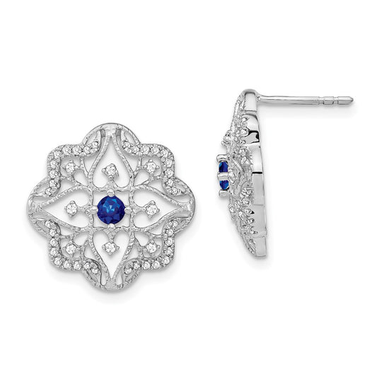 14k White Gold Sapphire and Real Diamond Earrings