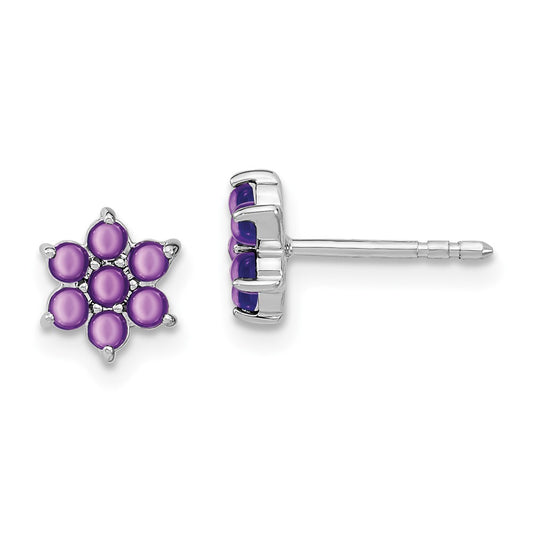 14k White Gold Amethyst Floral Post Earrings