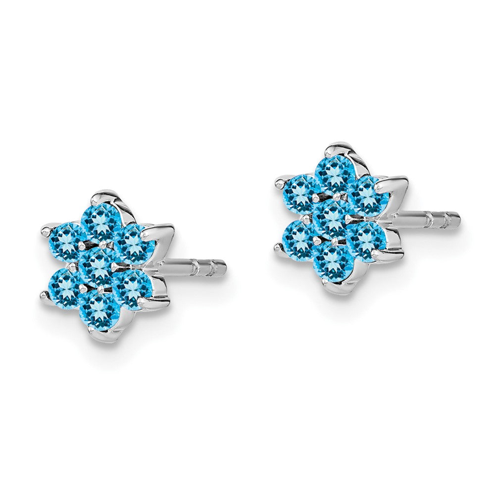 Solid 14k White Gold Simulated Blue Topaz Floral Post Earrings