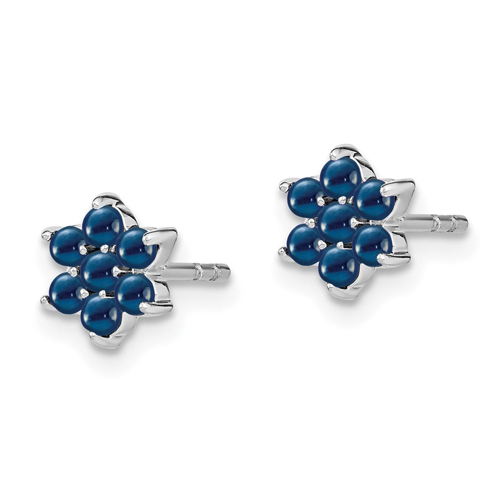 Solid 14k White Gold Simulated Sapphire Floral Post Earrings