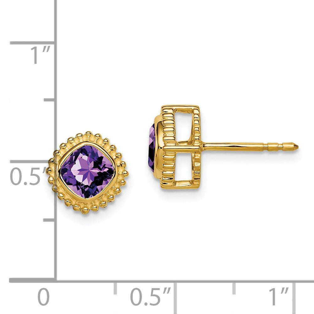 14k Yellow Gold Cushion Amethyst Earrings