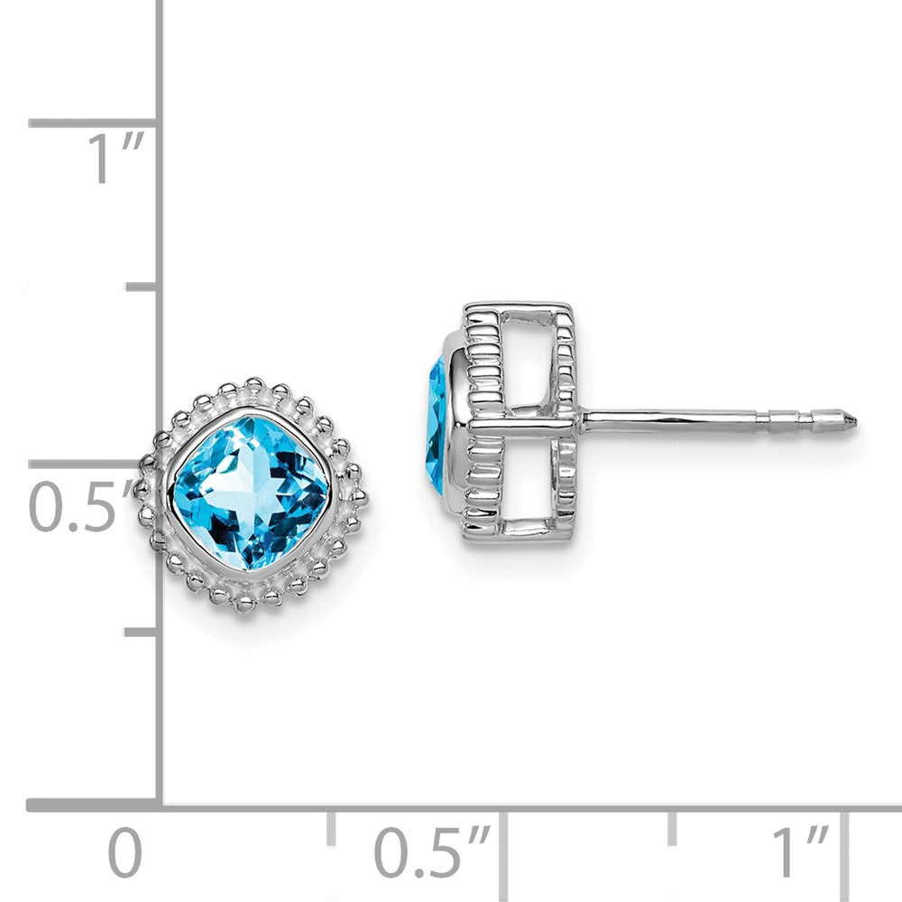 Solid 14k White Gold Cushion Simulated Blue Topaz Earrings