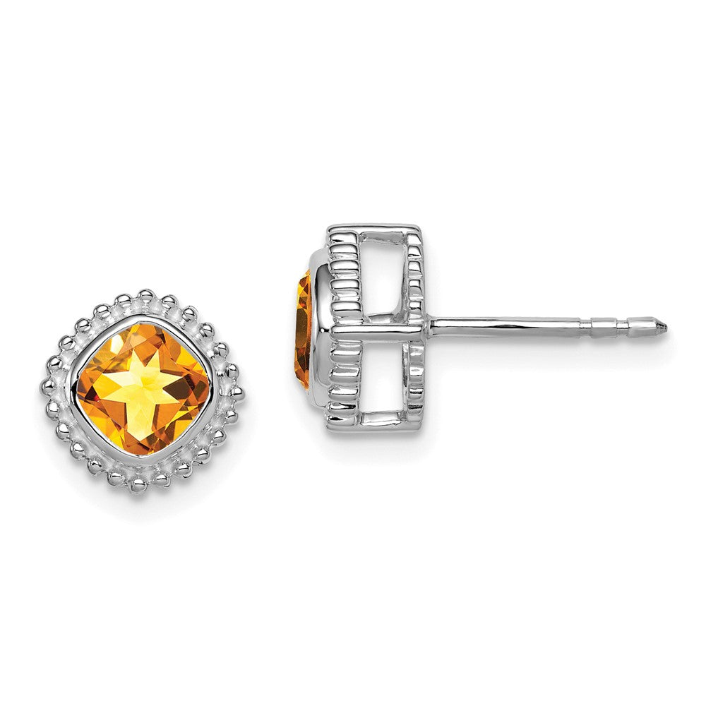 Solid 14k White Gold Cushion Simulated Citrine Earrings