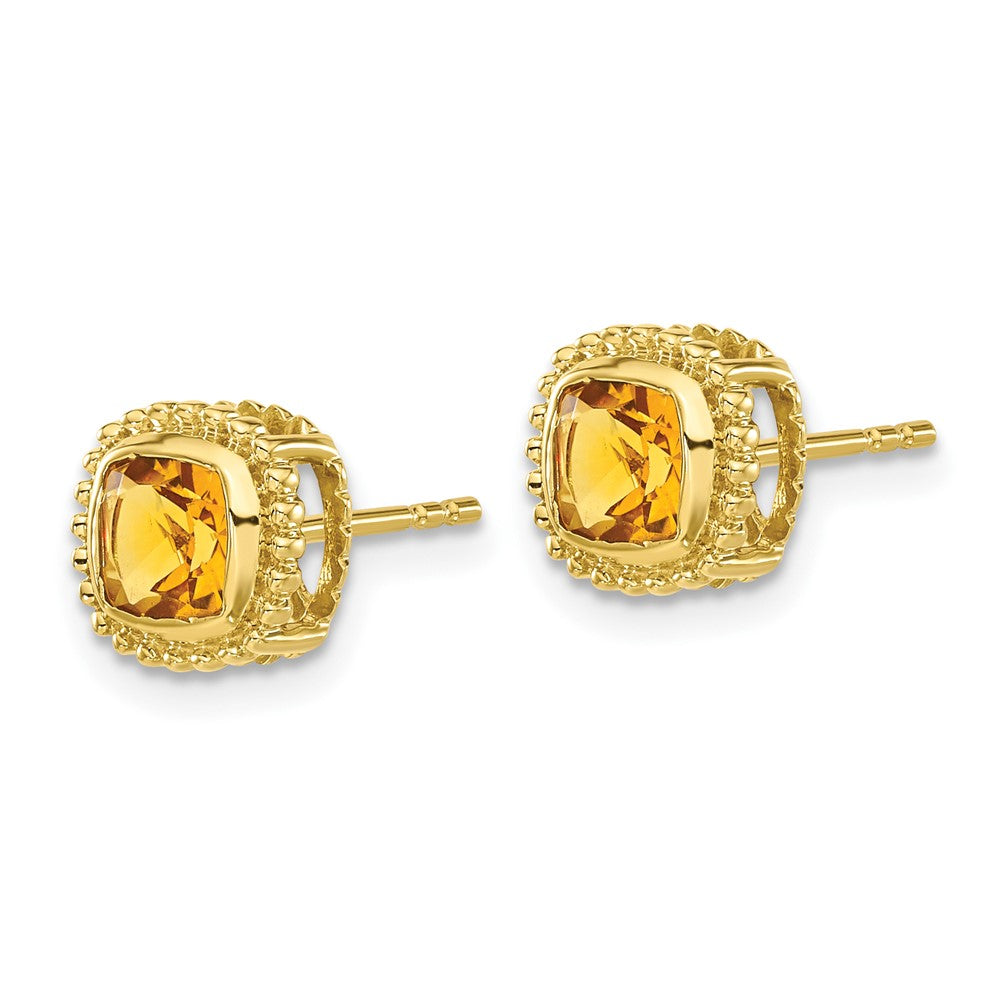 Solid 14k Yellow Gold Cushion Simulated Citrine Earrings