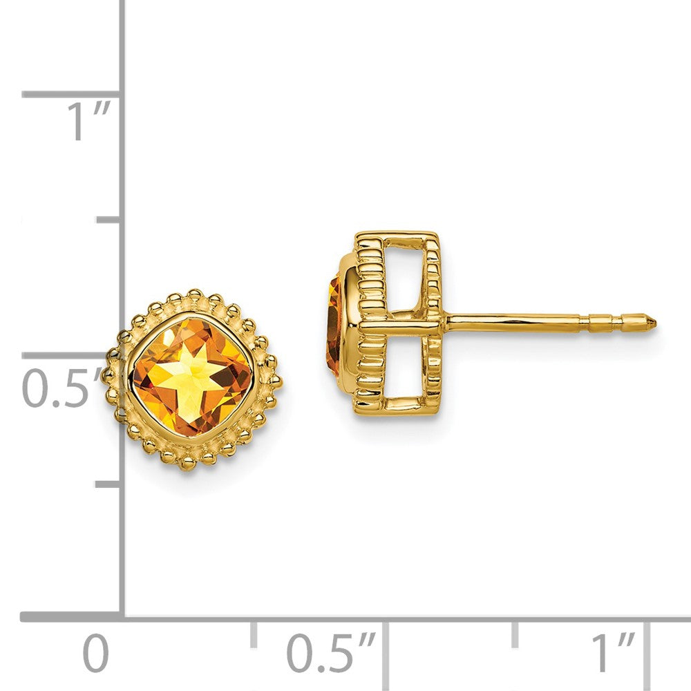 Solid 14k Yellow Gold Cushion Simulated Citrine Earrings