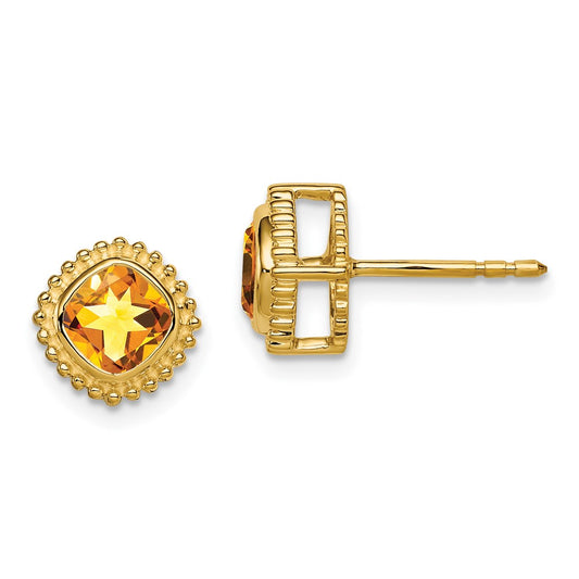 14k Yellow Gold Cushion Citrine Earrings