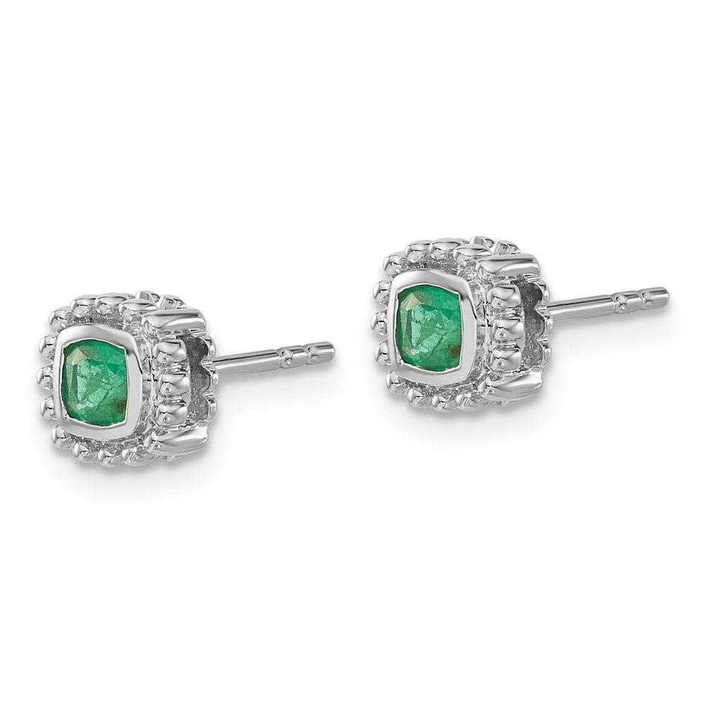 Solid 14k White Gold Cushion Simulated Emerald Earrings