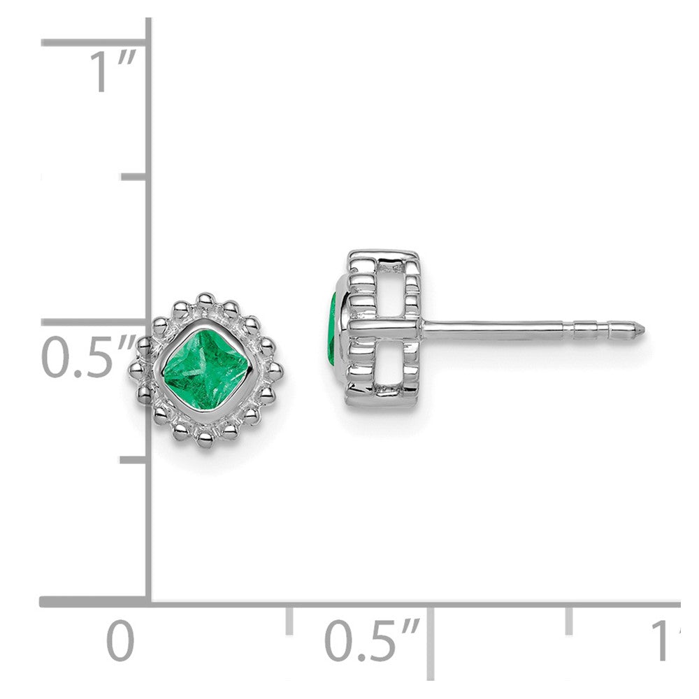 Solid 14k White Gold Cushion Simulated Emerald Earrings