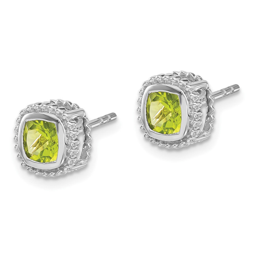 14k White Gold Cushion Peridot Earrings