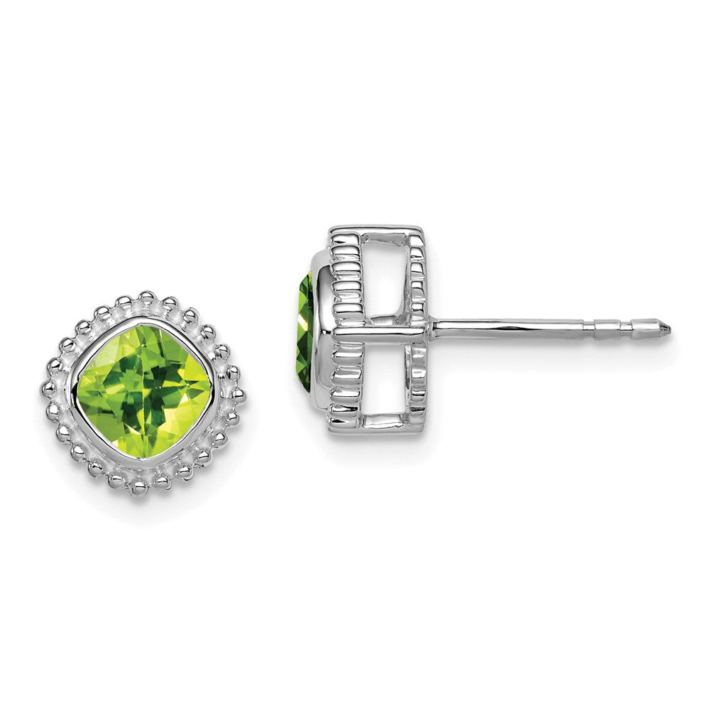 14k White Gold Cushion Peridot Earrings