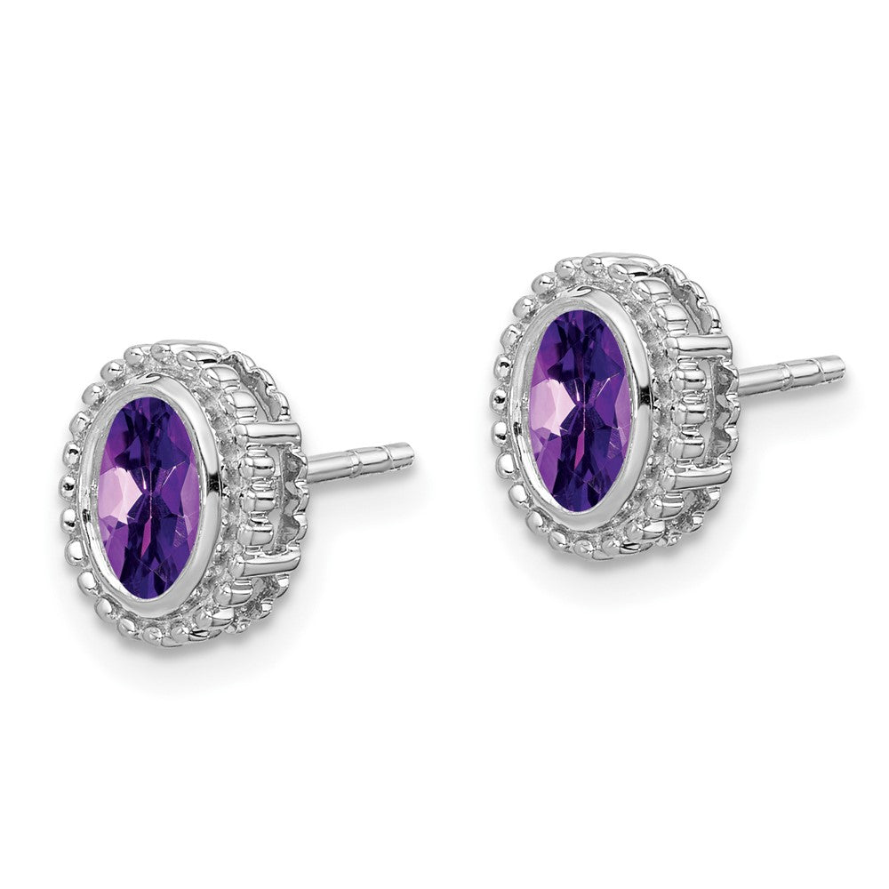 14k White Gold Oval Amethyst Post Earrings