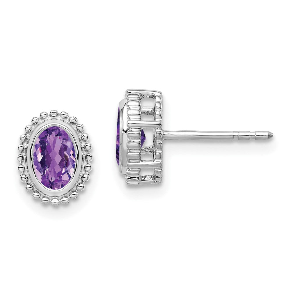 14k White Gold Oval Amethyst Post Earrings