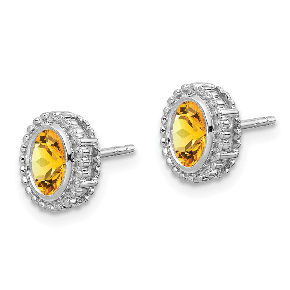 Solid 14k White Gold Oval Simulated Citrine Post Earrings