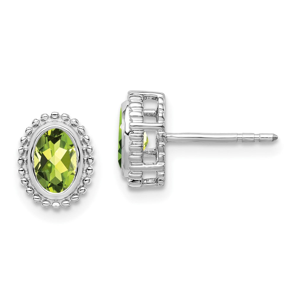 Solid 14k White Gold Oval Simulated Peridot Post Earrings