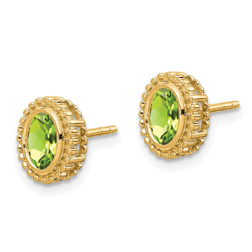 Solid 14k Yellow Gold Oval Simulated Peridot Post Earrings