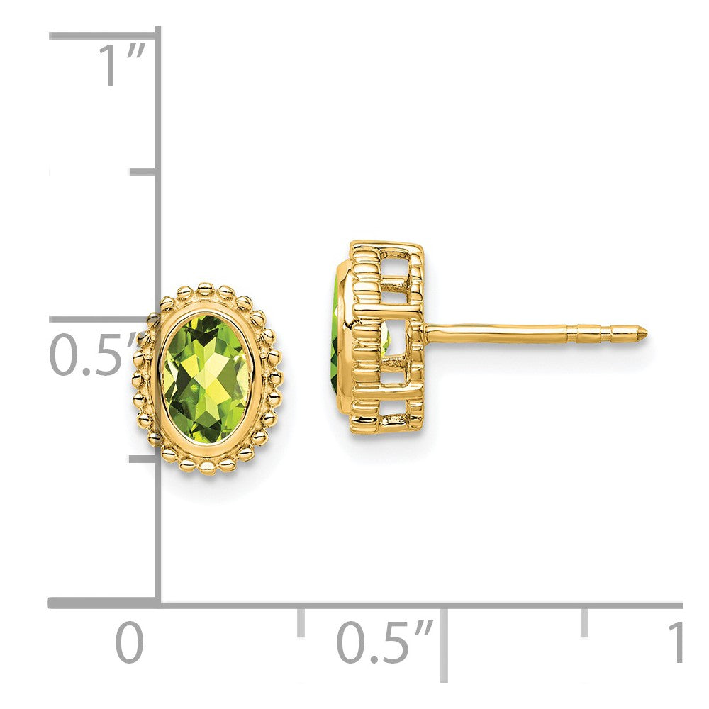 Solid 14k Yellow Gold Oval Simulated Peridot Post Earrings